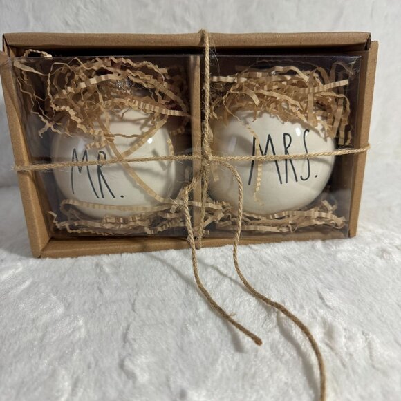 Rae Dunn MR. & MRS. 4" Christmas Ornaments Set of 2 Large Black Letters NEW NIB - Picture 2 of 5